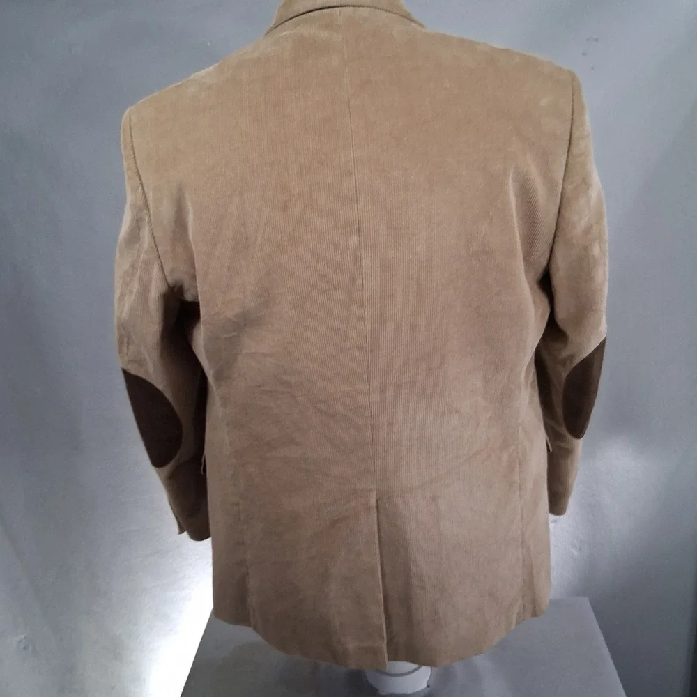 Chaps Blazer Mens 44R Solid Tan Corduroy Sport Coat Elbow Patches Paisley Lining
